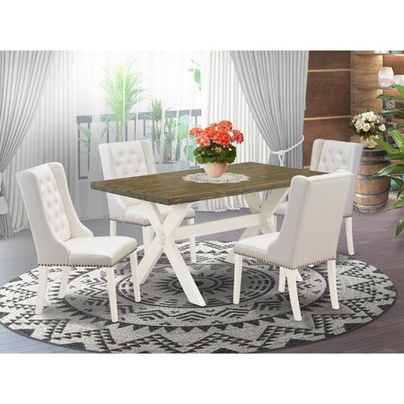 East West Furniture 5 Piece X-Style Dining Table Set - Linen White X076FO244-5